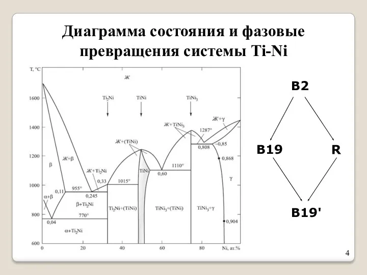 Диаграмма состояния и фазовые превращения системы Ti-Ni B2 R B19 B19'
