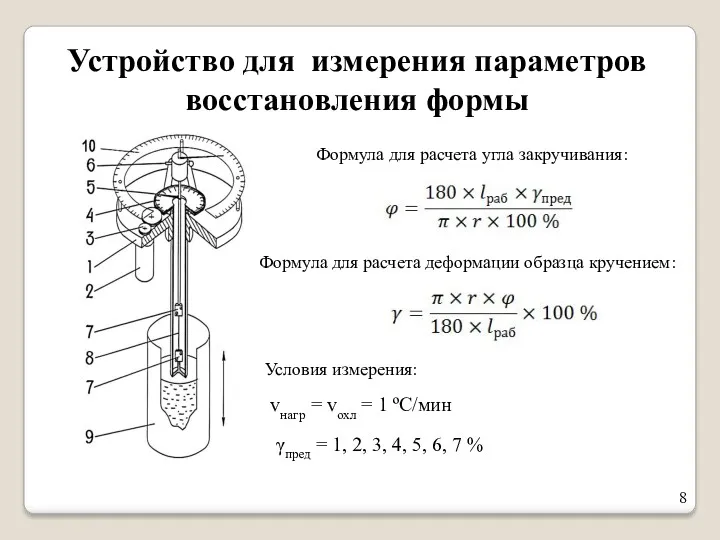 Устройство для измерения параметров восстановления формы Формула для расчета угла