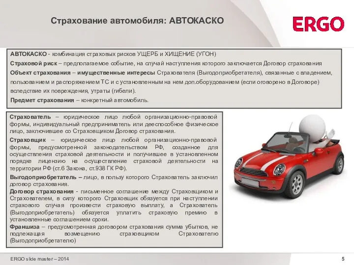 ERGO slide master – 2014 Страхование автомобиля: АВТОКАСКО АВТОКАСКО -