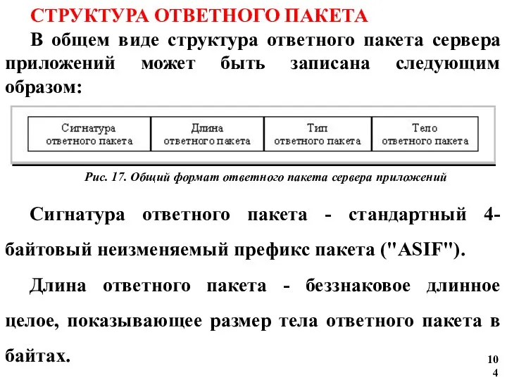 СТРУКТУРА ОТВЕТНОГО ПАКЕТА В общем виде структура ответного пакета сервера