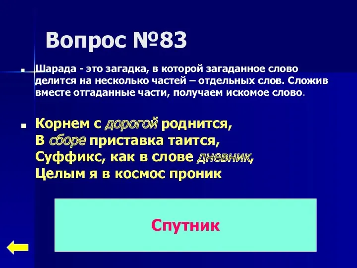 Вопрос №83 Шарада - это загадка, в которой загаданное слово