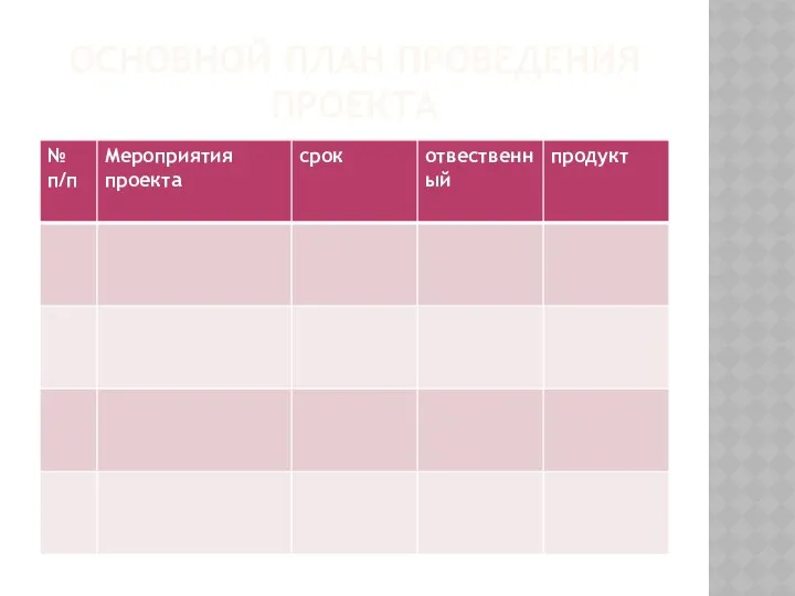 ОСНОВНОЙ ПЛАН ПРОВЕДЕНИЯ ПРОЕКТА