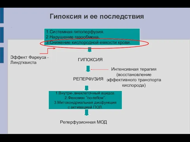 Гипоксия и ее последствия . 1.Системная гипоперфузия. 2.Нарушение газообмена. 3.Снижение