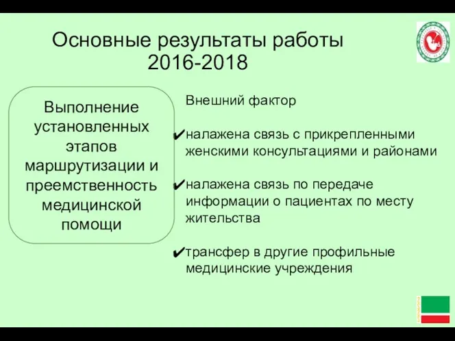 Основные результаты работы 2016-2018 Внешний фактор налажена связь с прикрепленными