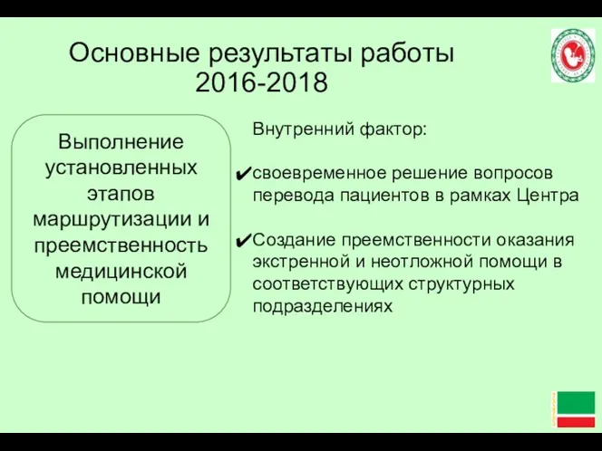 Основные результаты работы 2016-2018 Внутренний фактор: своевременное решение вопросов перевода