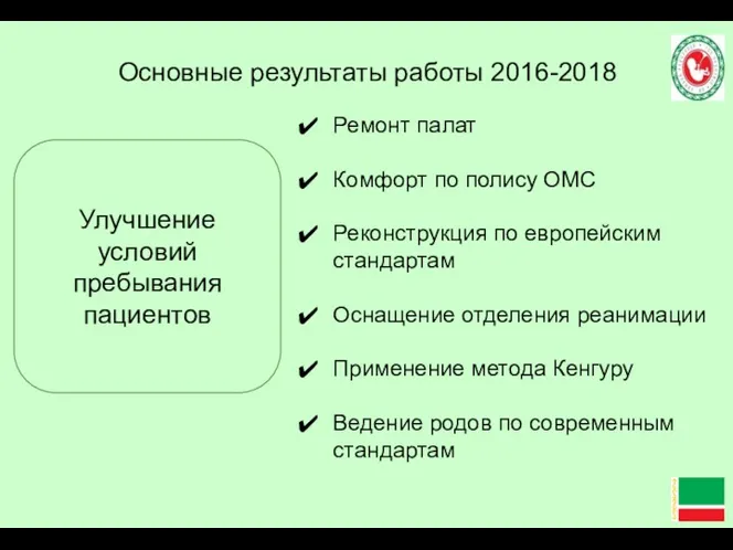 Основные результаты работы 2016-2018 Ремонт палат Комфорт по полису ОМС