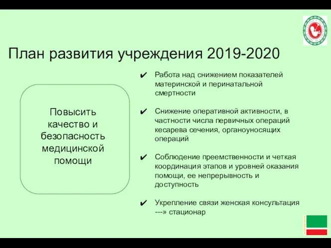 План развития учреждения 2019-2020 Повысить качество и безопасность медицинской помощи