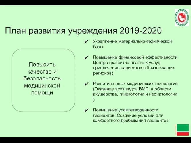 План развития учреждения 2019-2020 Повысить качество и безопасность медицинской помощи