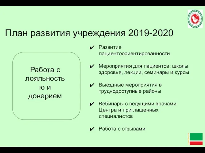 План развития учреждения 2019-2020 Работа с лояльностью и доверием Развитие