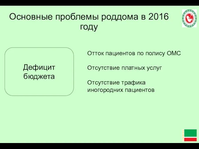 Основные проблемы роддома в 2016 году Дефицит бюджета Отток пациентов