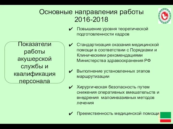 Основные направления работы 2016-2018 Повышение уровня теоретической подготовленности кадров Стандартизация