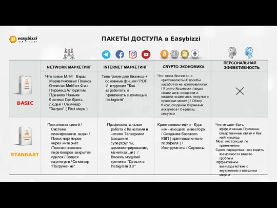 ПАКЕТЫ ДОСТУПА в Еasybizzi BASIC STANDART NETWORK МАРКЕТИНГ Что такое