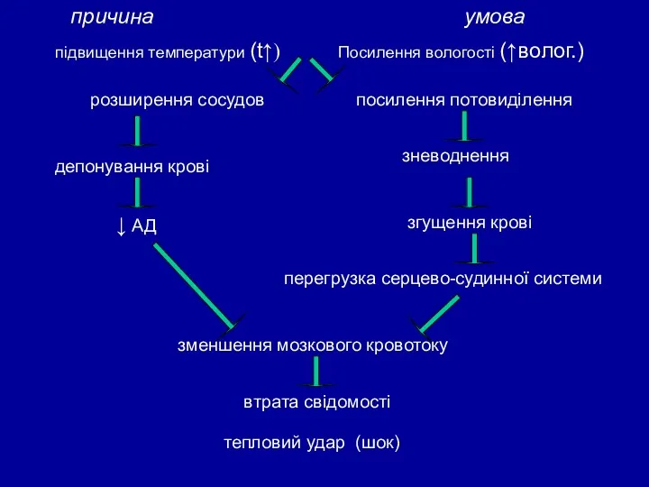 розширення сосудов причина умова підвищення температури (t↑) Посилення вологості (↑волог.)