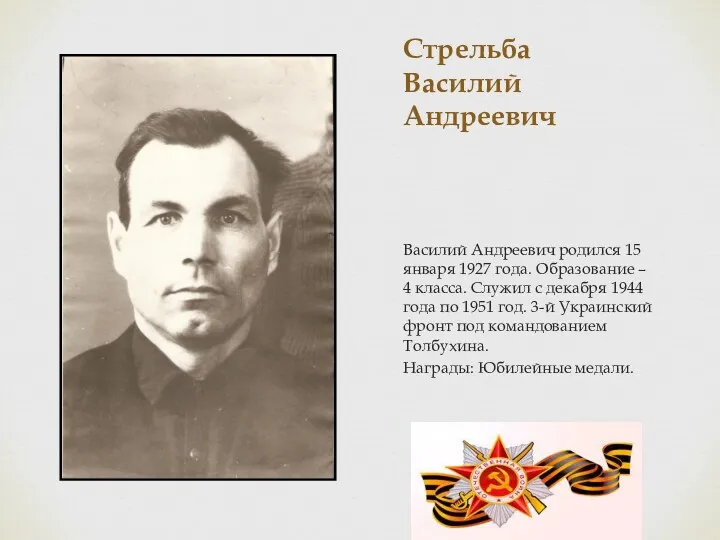 Стрельба Василий Андреевич Василий Андреевич родился 15 января 1927 года.