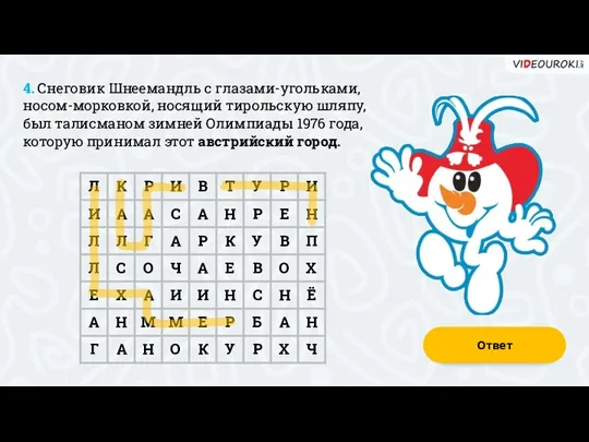 4. Снеговик Шнеемандль с глазами-угольками, носом-морковкой, носящий тирольскую шляпу, был