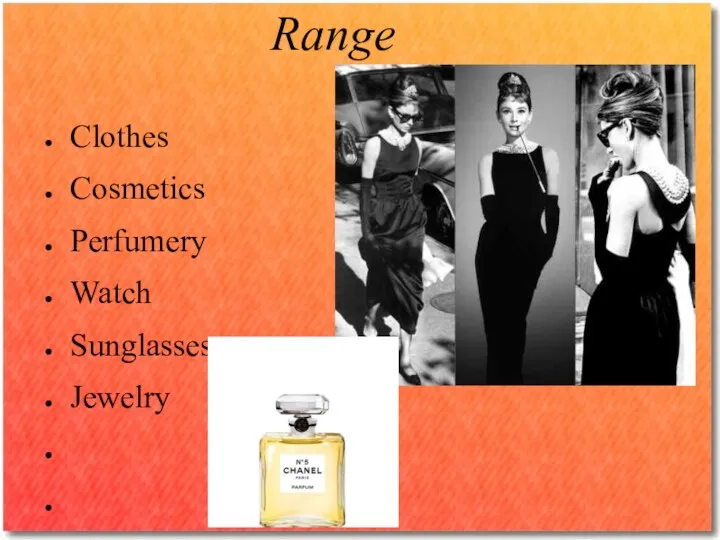 Range Clothes Cosmetics Perfumery Watch Sunglasses Jewelry