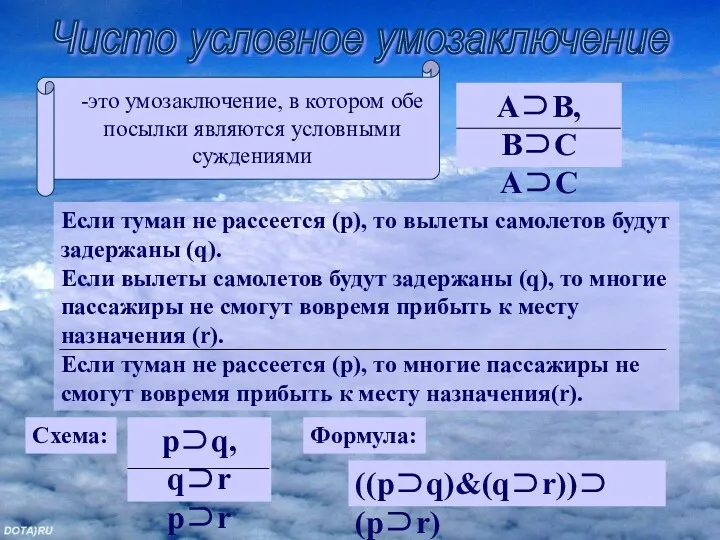 Чисто условное умозаключение -это умозаключение, в котором обе посылки являются