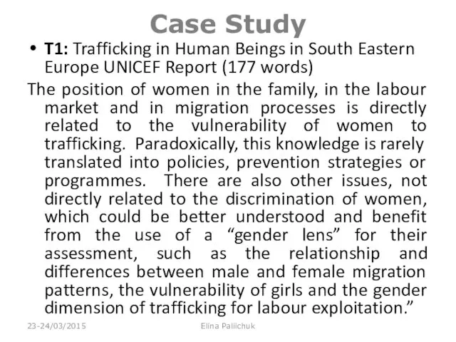 Case Study T1: Trafficking in Human Beings in South Eastern