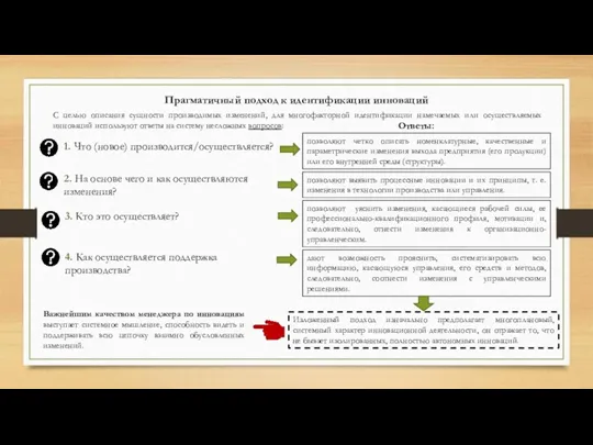 Прагматичный подход к идентификации инноваций С целью описания сущности производимых