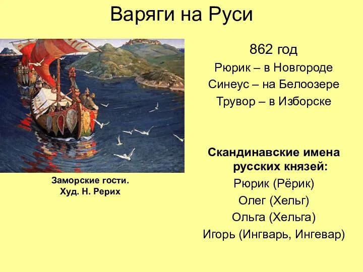 Варяги на Руси 862 год Рюрик – в Новгороде Синеус