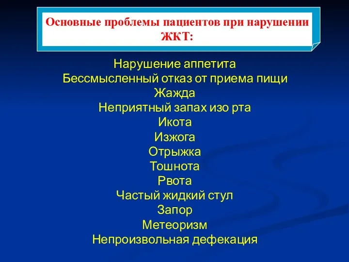 Нарушение аппетита Бессмысленный отказ от приема пищи Жажда Неприятный запах