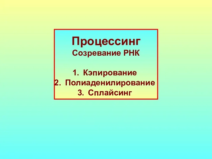 Процессинг Созревание РНК Кэпирование Полиаденилирование Сплайсинг