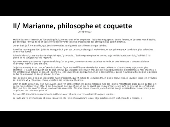 II/ Marianne, philosophe et coquette A l’église 3/3 Mais m’écarterai-je