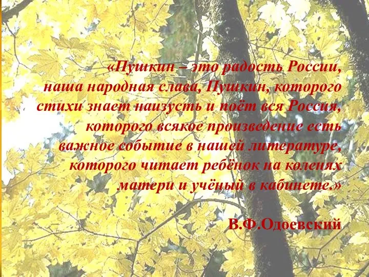 «Пушкин – это радость России, наша народная слава, Пушкин, которого