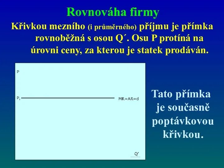 Rovnováha firmy Křivkou mezního (i průměrného) příjmu je přímka rovnoběžná