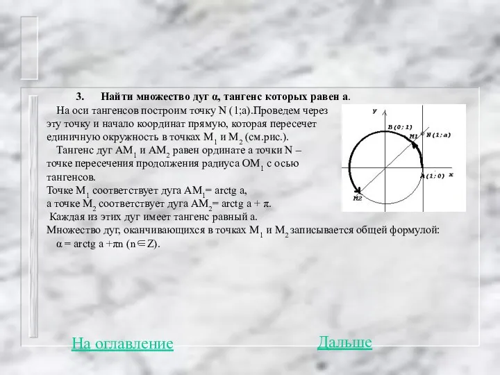 3. Найти множество дуг α, тангенс которых равен а. На