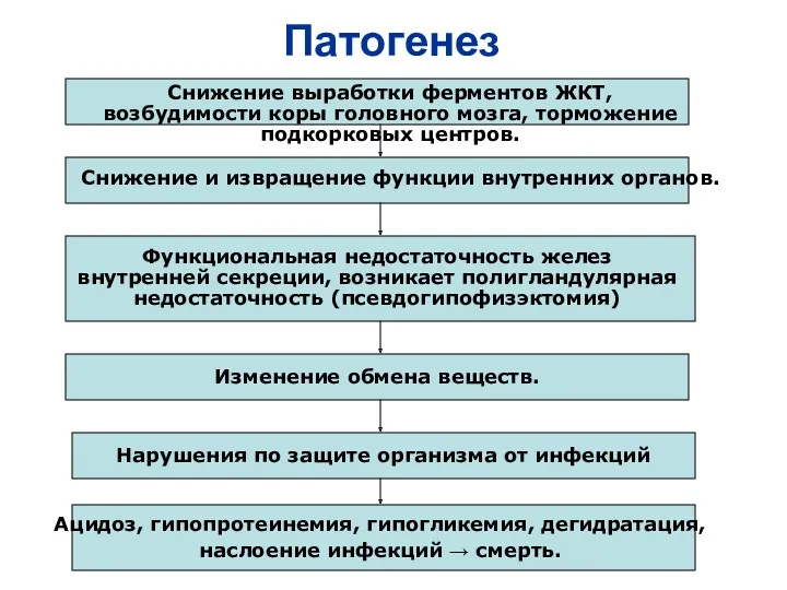 Патогенез Изменение обмена веществ. Нарушения по защите организма от инфекций