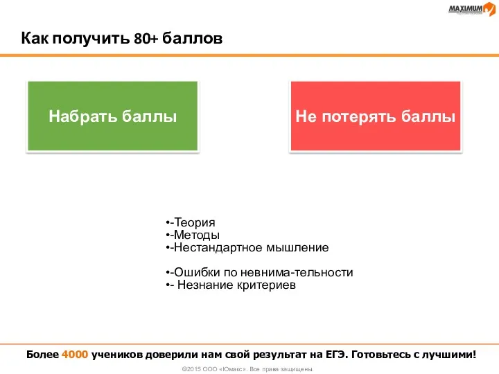 Как получить 80+ баллов Более 4000 учеников доверили нам свой