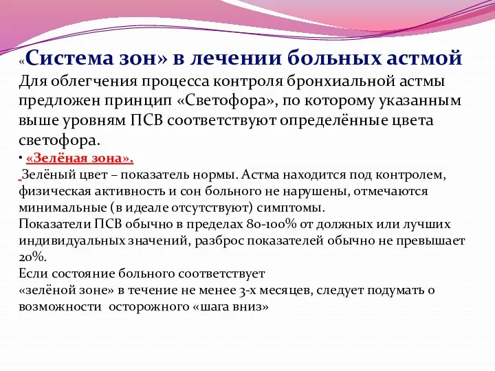 «Система зон» в лечении больных астмой Для облегчения процесса контроля