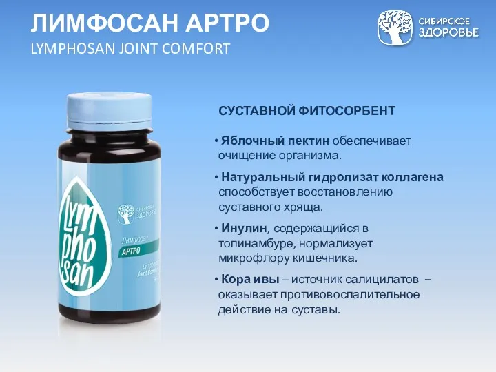 ЛИМФОСАН АРТРО LYMPHOSAN JOINT COMFORT СУСТАВНОЙ ФИТОСОРБЕНТ Яблочный пектин обеспечивает