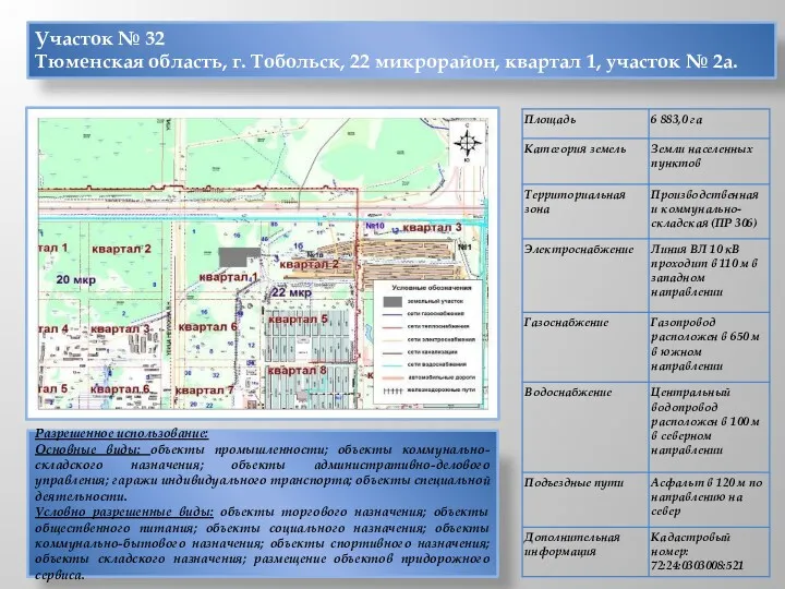 Участок № 32 Тюменская область, г. Тобольск, 22 микрорайон, квартал