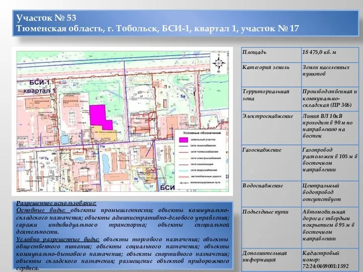 Участок № 53 Тюменская область, г. Тобольск, БСИ-1, квартал 1,