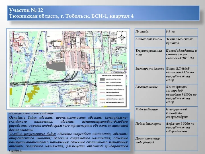 Участок № 12 Тюменская область, г. Тобольск, БСИ-1, квартал 4