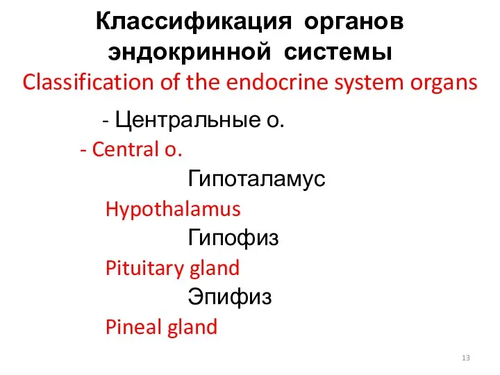 Классификация органов эндокринной системы Classification of the endocrine system organs