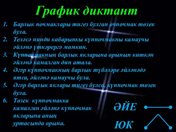 График диктант Барлык почмаклары тигез булган өчпочмак төзек була. Теләсә