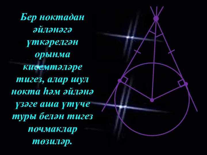 Бер ноктадан әйләнәгә үткәрелгән орынма кисемтәләре тигез, алар шул нокта