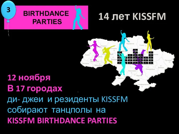BIRTHDANCE PARTIES 3 14 лет KISSFM 12 ноября В 17 городах ди- джеи