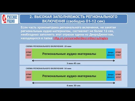 Если часть хронометража регионального включения, не занятая региональным аудио-материалом, составляет