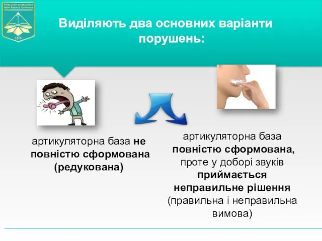 Виділяють два основних варіанти порушень: артикуляторна база не повністю сформована