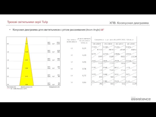 Трекові світильники серії Tulip Конусная диаграмма для светильников с углом