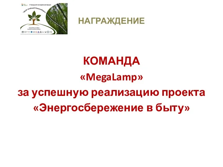НАГРАЖДЕНИЕ КОМАНДА «MegaLamp» за успешную реализацию проекта «Энергосбережение в быту»