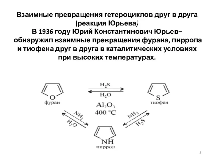 Взаимные превращения гетероциклов друг в друга (реакция Юрьева) В 1936