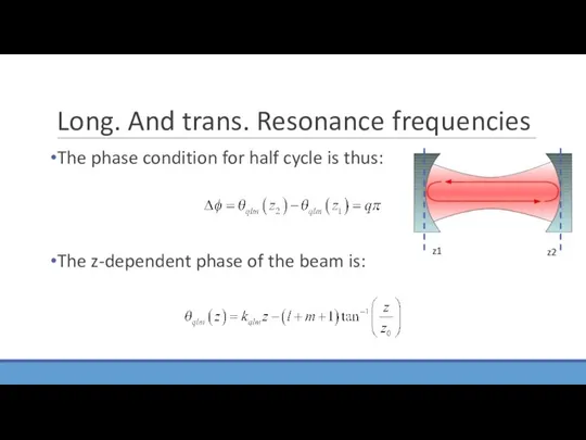 Long. And trans. Resonance frequencies The phase condition for half