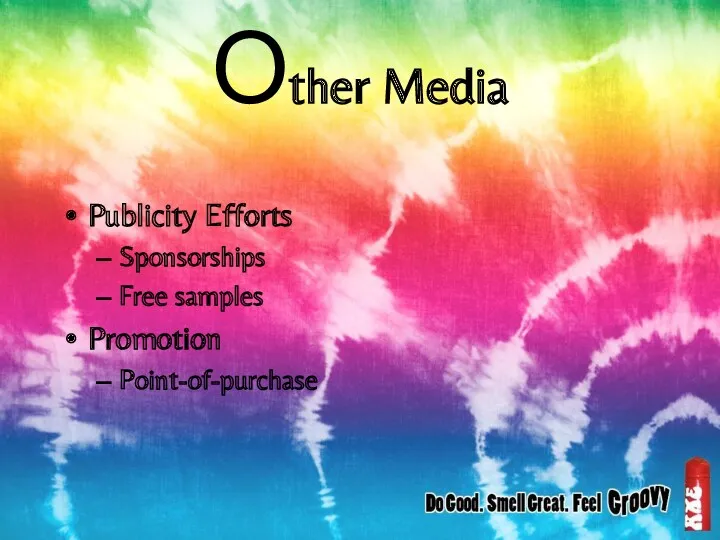 Other Media Publicity Efforts Sponsorships Free samples Promotion Point-of-purchase