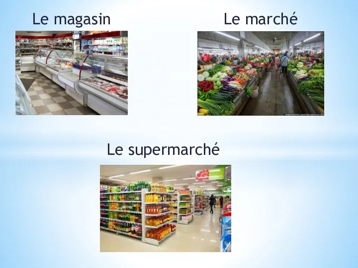 Le magasin Le marché Le supermarché