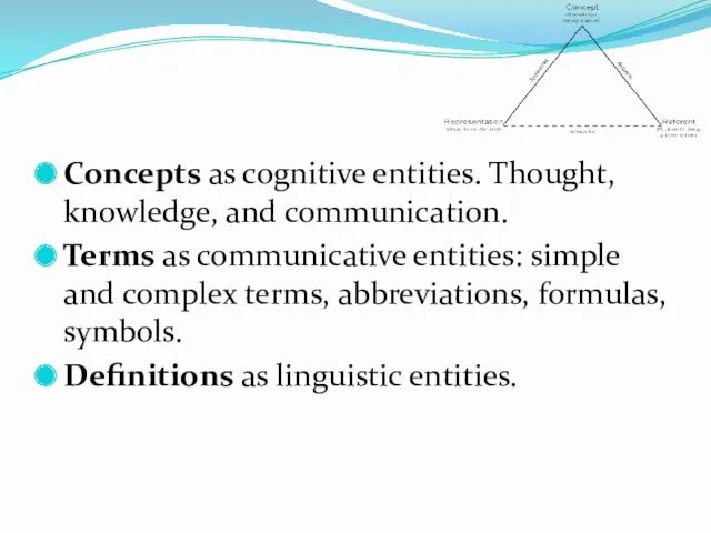 Concepts as cognitive entities. Thought, knowledge, and communication. Terms as